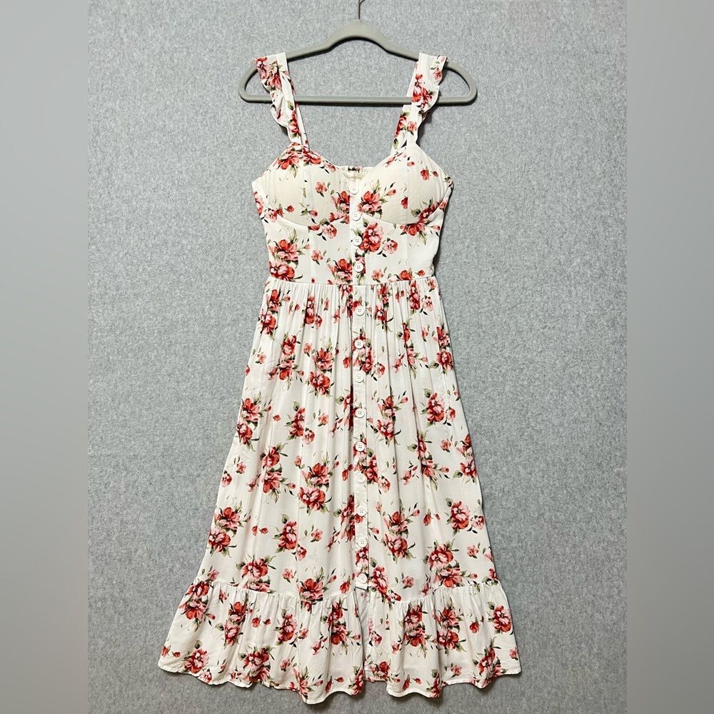 B.O.G. Collective Floral Sundress Size Small White Pink Coqette Cottagecore - Picture 2 of 11